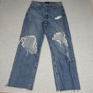 Lucky Brand Wide Leg High Rise Distressed Ripped Jeans Size 10 Blue Denim